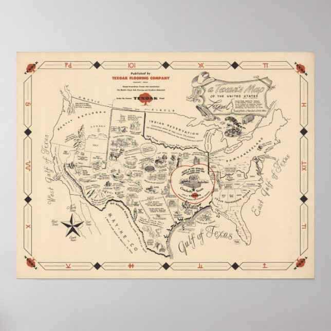 A Texan's Map of the United Staaten (of Texas) Poster (Vorne)