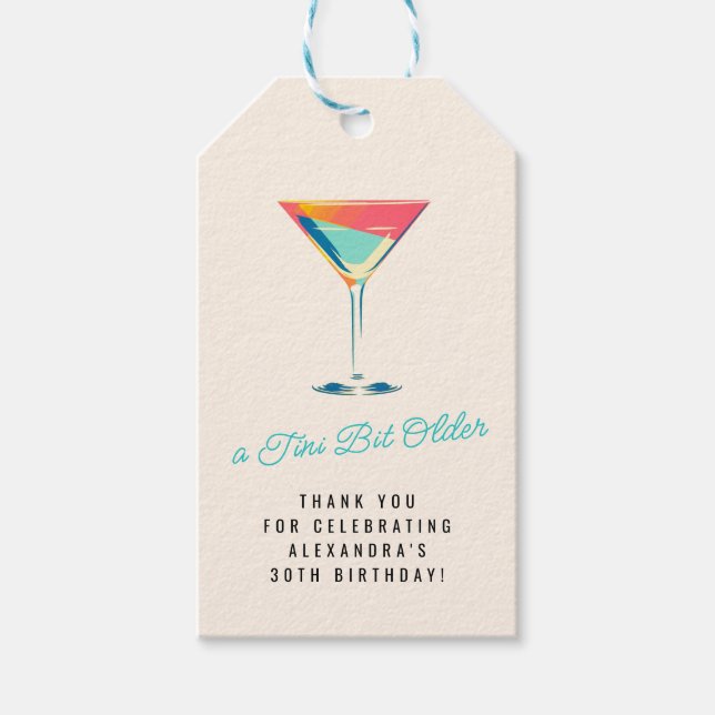 A Tini Bit Ältere Martini Thema Retro 30. Geburtst Geschenkanhänger (Vorderseite)