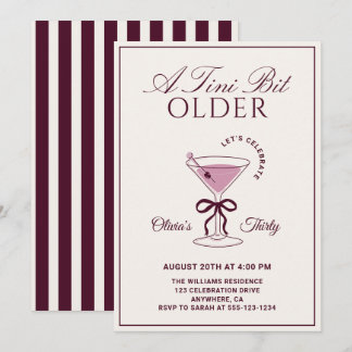 A Tini Bit Older Burgundy 30th Martini Birthday Einladung