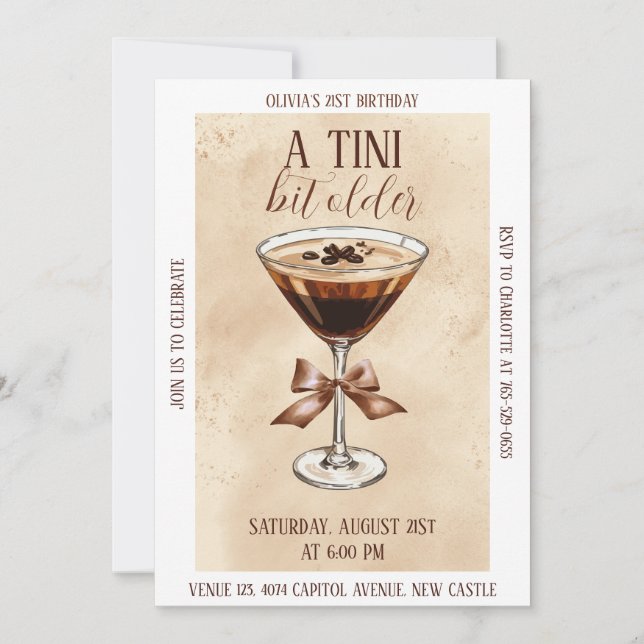 A Tini Bit Older Espresso Martini Birthday Party Einladung (Vorderseite)