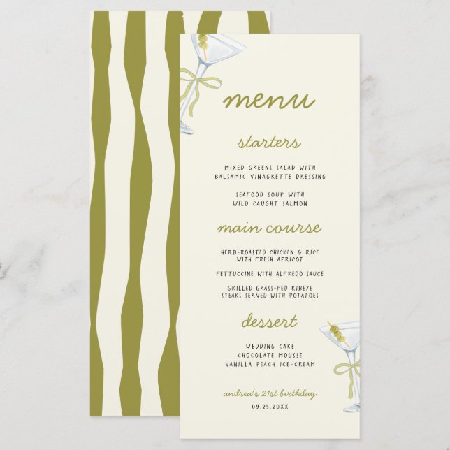 A Tini Bit Older Martini Birthday Party Menu (Devant / Derrière)