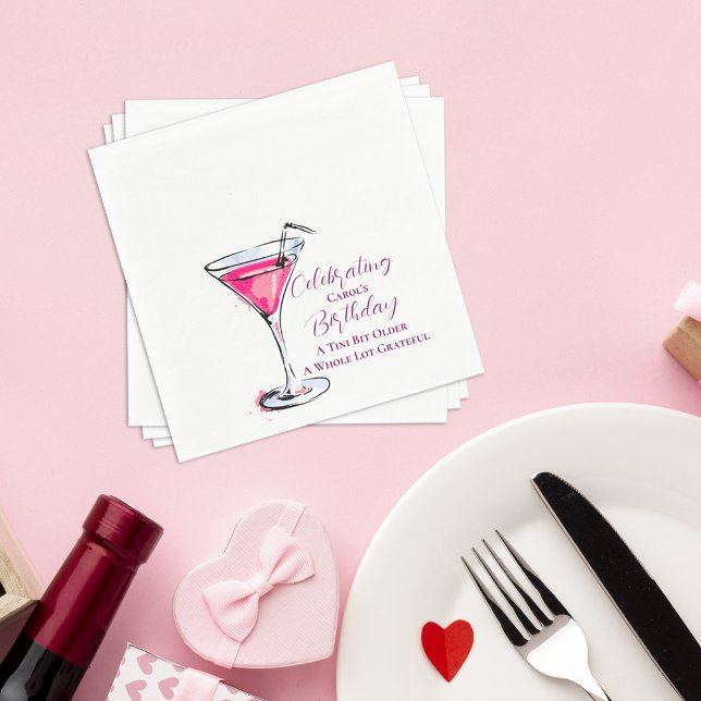 A Tini Bit Older Pink Martini Birthday Party Paper Serviette (A Tini Bit Older Pink Martini Birthday Party Paper Napkins)