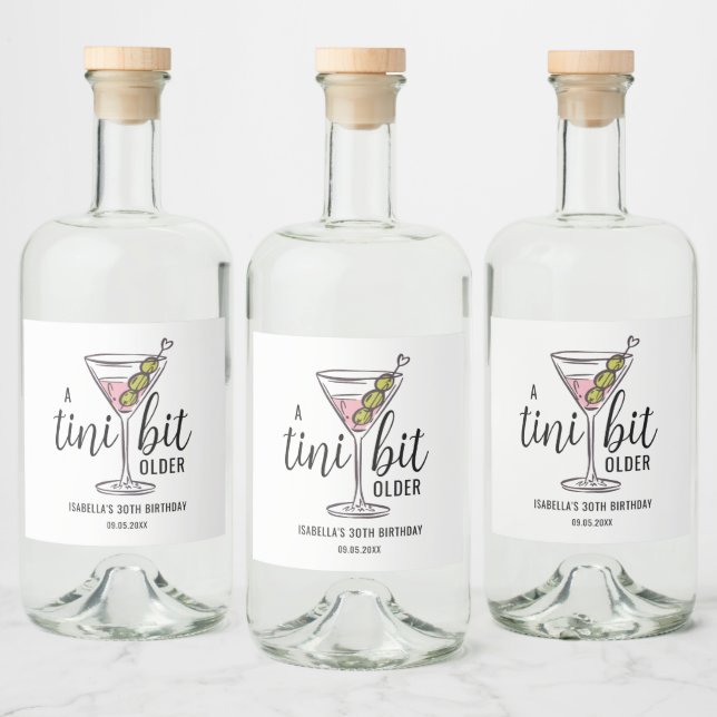 A Tini Bit Older Pink Martini Cocktail Birthday Alkoholflaschenetikett (Flaschen)
