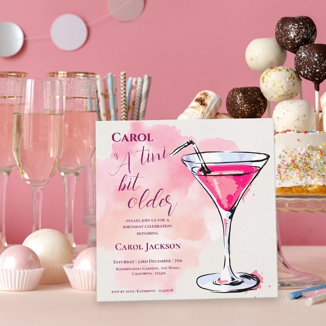  A Tini Bit Older Pink Martini Cocktail Birthday Magneteinladung (A Tini Bit Older Pink Martini Cocktail Birthday Magnetic Invitation)