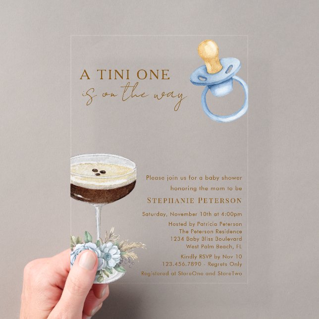 A Tini One Blue Paci Espresso Martini Babydusche Acryleinladungen (Insitu (Handheld))
