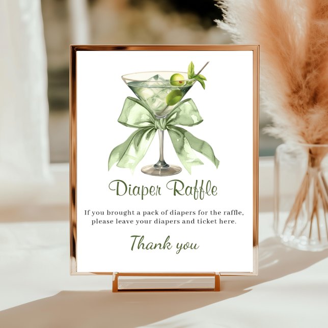 A Tini One Is On the Way Martini Diaper Raffle Poster (A tini One martini Diaper Raffle Baby shower sign)