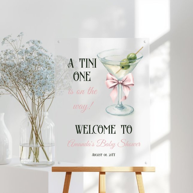 A Tini One Martini Pink Bow Baby Shower Welcome Acrylschild (Von Creator hochgeladen)