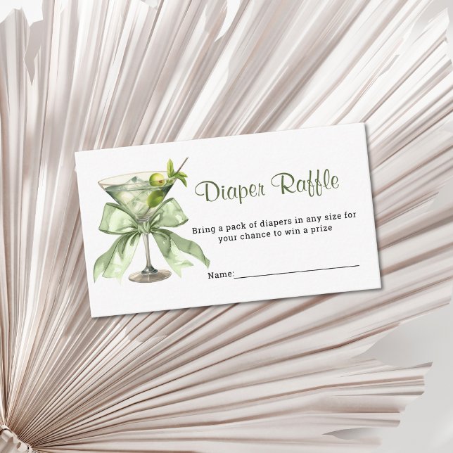 A Tini One Martini Sage Diaper Raffle Baby Shower  Begleitkarte (Sage Green Coquette bow Diaper Raffle Baby Shower insert card)