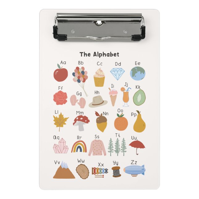 A to Z Alphabet mit Bildern Kinder Mini Klemmbrett (Vorderseite)