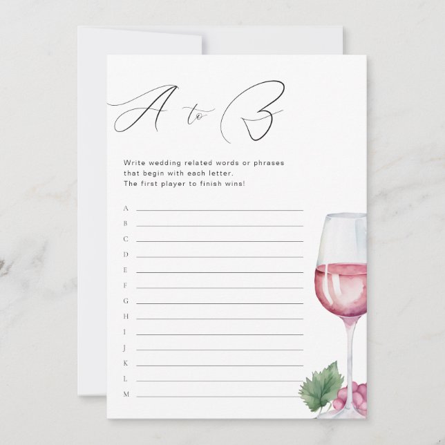 A to Z Vino before Vows Bridal Shower Game Einladung (Vorderseite)