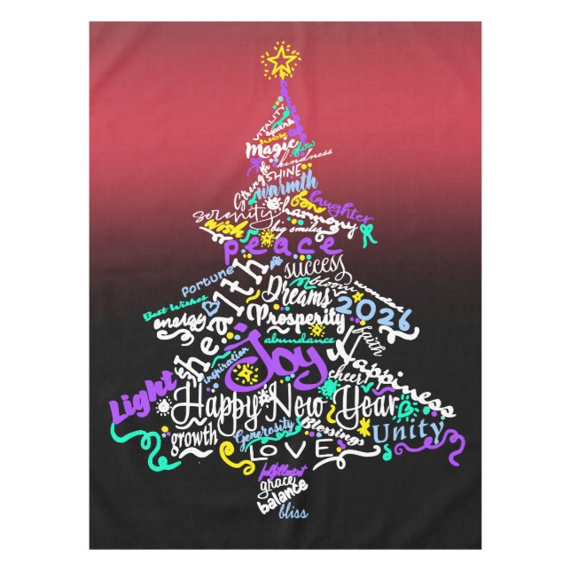A Tree of Hopeful Words for 2026 - Happy New Year Tischdecke (Vorderseite)