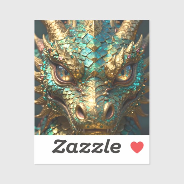A Turquoise and Gold Dragon Mystical Aufkleber (Blatt)