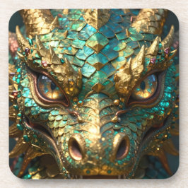 A Turquoise and Gold Dragon Mystical Getränkeuntersetzer