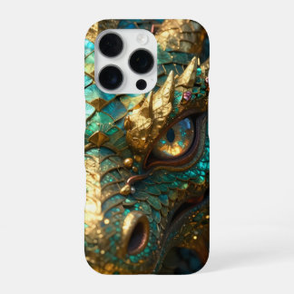 A Turquoise and Gold Dragon Mystical iPhone 16 Pro Hülle
