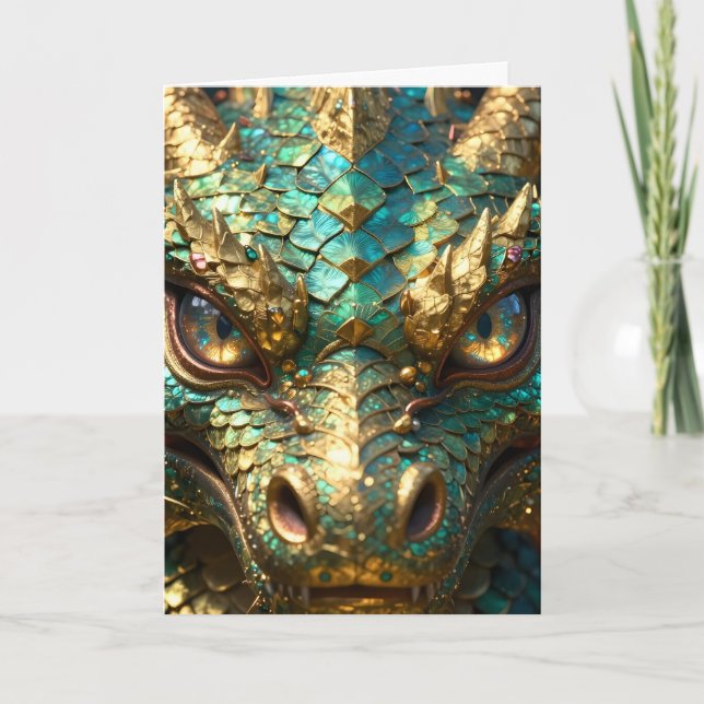 A Turquoise and Gold Dragon Mystical Karte (Vorderseite)