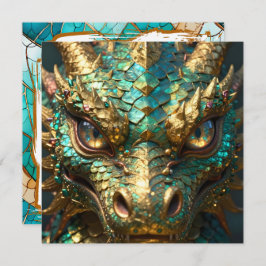 A Turquoise and Gold Dragon Mystical Karte