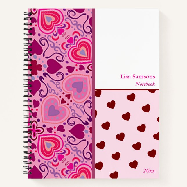 A Valentine's Day Hearts Pattern Notebook Notizbuch (Vorderseite)