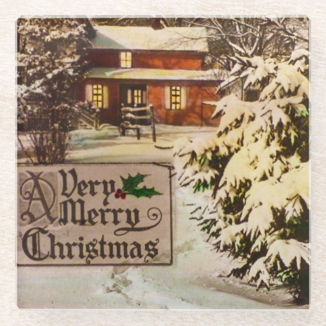 A Very Merry Christmas Classic Traditional Winter  Glasuntersetzer (Vorderseite)