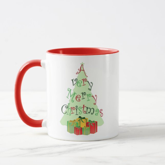 A Very Merry Christmas Tree and Gifts Holiday Mug Tasse (Links)