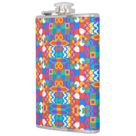 A vibrant flask featuring a colorful geometric  flachmann