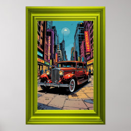 A vibrant retro-style artwork featuring a classic  poster