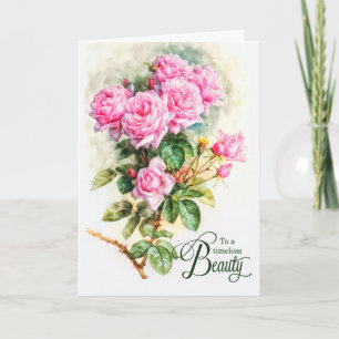 A Vintage Beauty Pink Rose Garden Birthday Karte