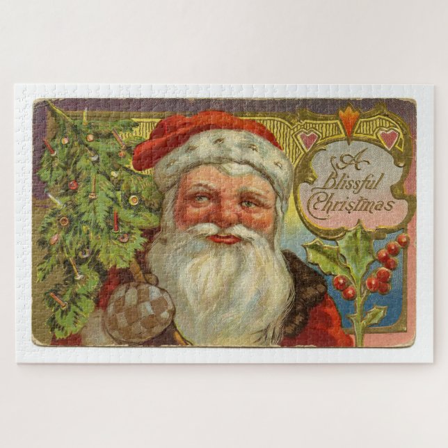 A vintage Father Christmas greeting postcard (Horizontal)
