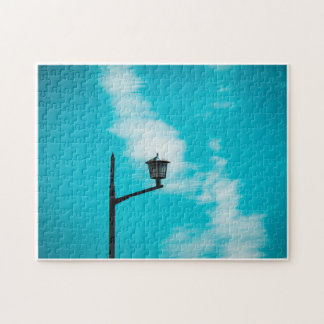 A watercolor sky and a streetlight