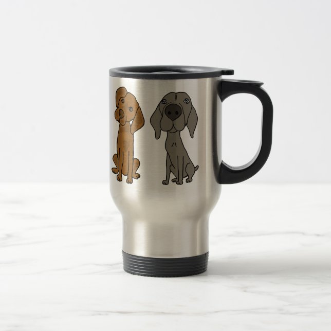 À Weimaraner et à tasse de voyage d'indicateur (Droit)