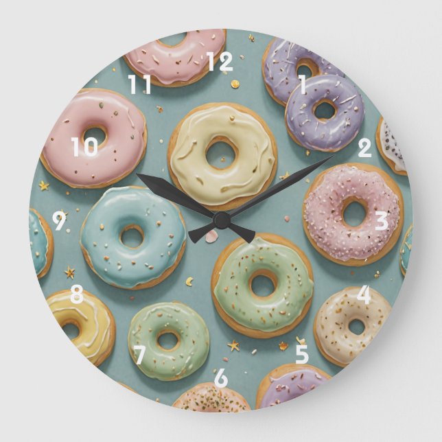 A Whimsical Pastel Donut Dream Große Wanduhr (Vorderseite)