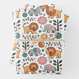 A whimsical pattern featuring playful lions geschenkpapier set