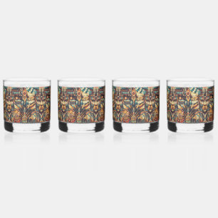 À Whisky Ancien Cyan "Mesoamerican Motif" 12oz Rocks Verre