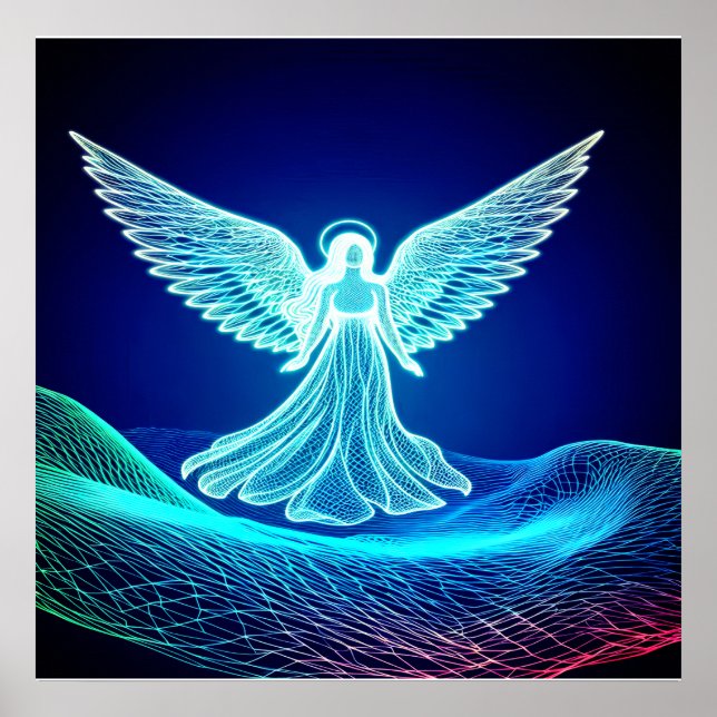 A White Glowing Angel Resting in His Hand Poster (Vorne)