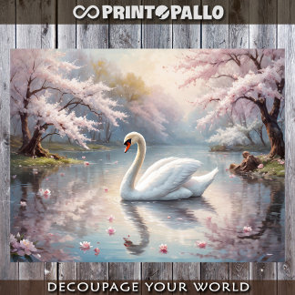A white swan on a lake in a pink world - Decoupage Geschenkpapier Set