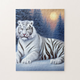 A White Tiger Sitting in the Snow