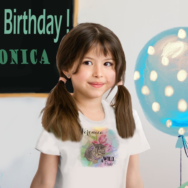 A Wild Five - Cat Girl Birthday T - Shirt (A Wild Five - Cat Girl Birthday T-Shirt close up)