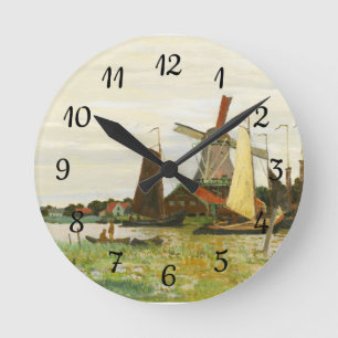 A Windmill at Zaandam Claude Monet Runde Wanduhr