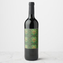 A wine bottle with a green, nature-themed label 
