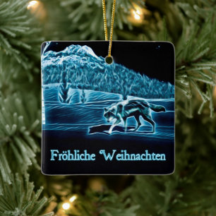 A Wolf on Snow - Fröhliche Weihnachten Keramikornament