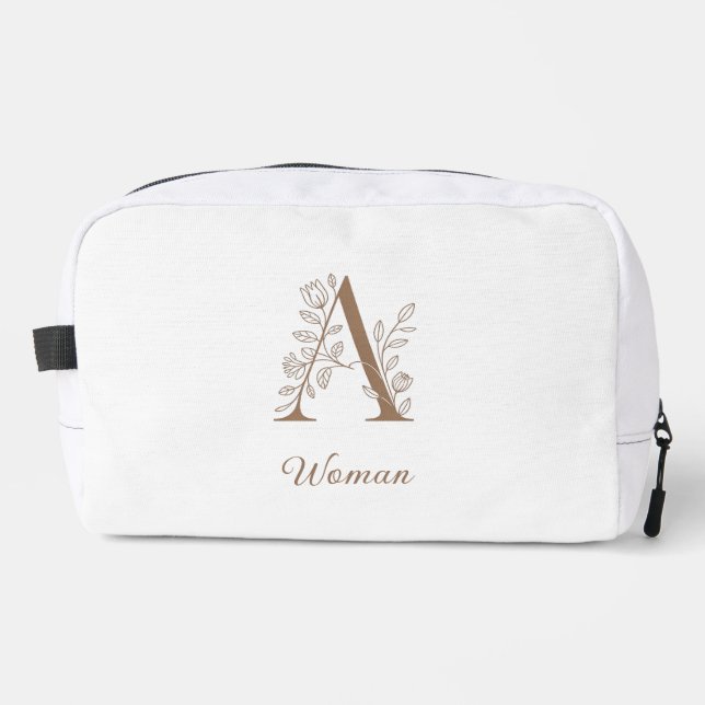 A Woman – Elegant Floral Monogram Gold Makeup Pouc Waschbeutel (Vorderseite)