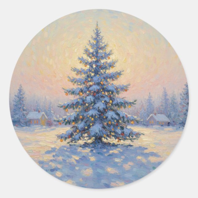 A wonderful Monet-style Christmas tree Runder Aufkleber (Vorderseite)