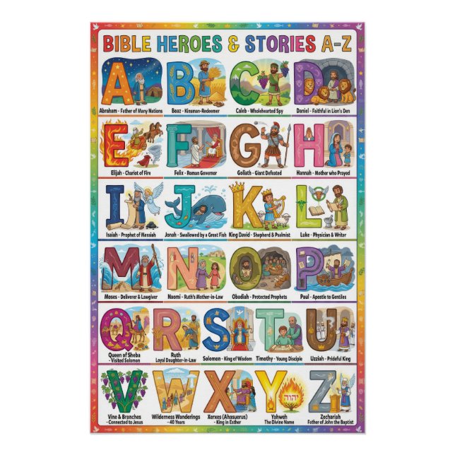 A-Z Bibelhelden und Geschichten Alphabet Poster (Vorderseite)