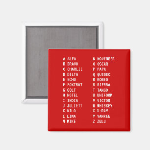 A-Z Flugcode Zwei-Spalten Phonetisch Alphabet Rot Magnet