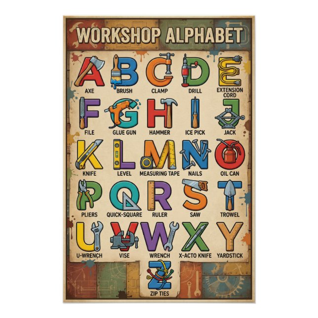 A-Z Handwerkzeuge Alphabet Poster (Vorderseite)
