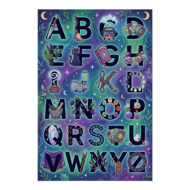 A-Z Hexen-Alphabet Poster (Ohne Wörter) (Vorderseite)