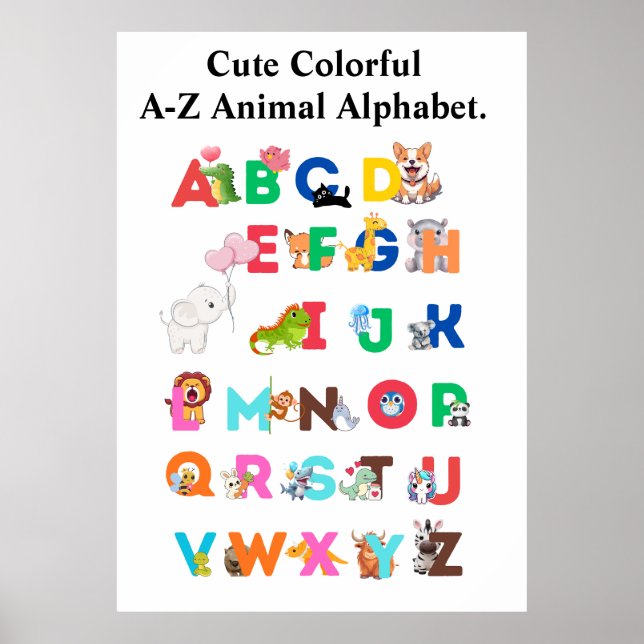 A-Z Tieralphabet – Süßes farbenfrohes ABC Poster (Vorne)