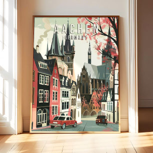 Aachen Deutschland Poster Kunst Druck, Stadt Retro