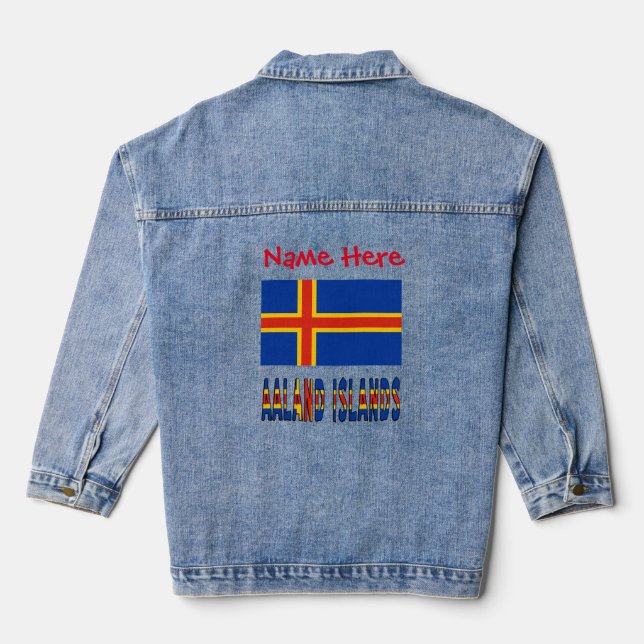 Aaland Islands and Ålander Flag Personalisierte Fr Jeansjacke (Rückseite)