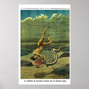 Aalangriff - 1913 französischer Zeitungsdruck Poster
