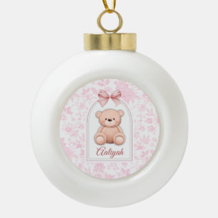 Aaliyah Benutzerdefiniertes rosa Teddy-Bär-Kinde Keramik Kugel-Ornament
